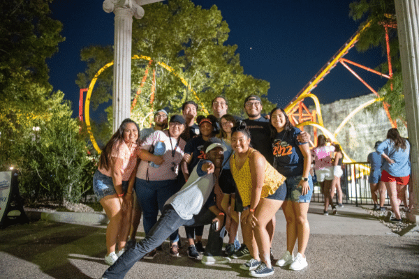Students in front of ride at Howdy Rowdy Bash